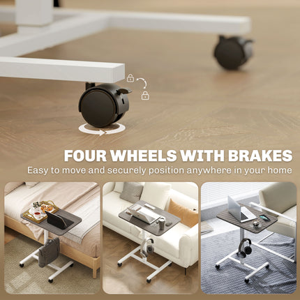 Pneumatic Height Adjustable Standing Desk with Wheels and Headphone Hook