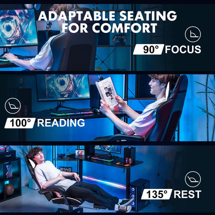 Gaming Chair, High Back Leather Computer Gaming Chair with Footrest, Ergonomic Height Adjustable Office Chair