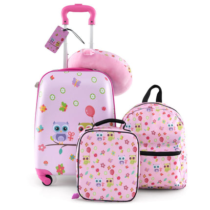 5 Piece Kids Luggage Set Carry-On Children Rolling Suitcase Set with Backpack
