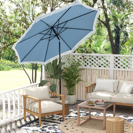9 FT Patio Umbrella with Fringe Tassel Umbrella with Tilt and Crank