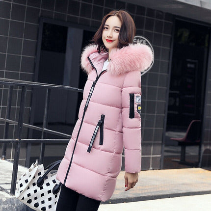 Winter Womens Fur Hooded Parka Jackets Chunky Puffer Coat Ladies Warm Outerwear