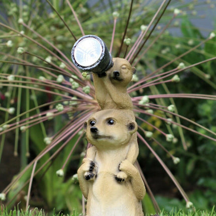 Garden Ornament Meerkat Family Solar Powered Lantern Decorative Animal Light