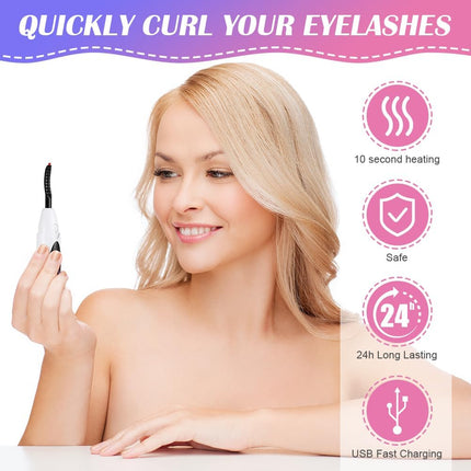 Heated Eyelash Curler, Electric Lash Curler with 3 Temperature Settings & LED Display, Rechargeable USB-C Fast Heating Eyelash Curler with Safety Silicone Pad, Portable Travel Curling Tool