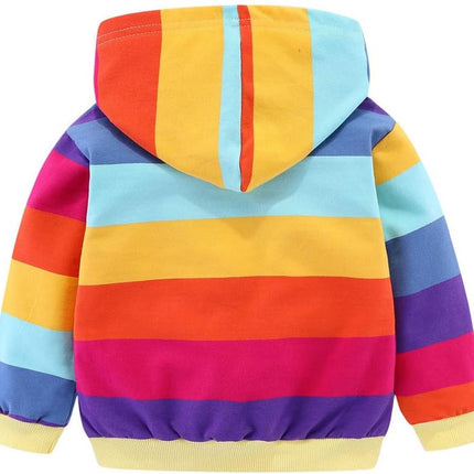 Boys Girls Patchwork Hoodie Zip up Hooded Sweatshirt with Rainbow Embroidery Jacket
