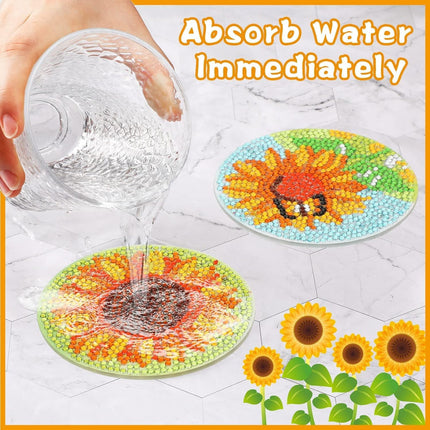 8 Pcs Sunflower Diamond Painting Coasters Kits for Drinks,Diy Diamond Art Coaster Kits for Adults Beginners with Holder,Sunflower Gem Painting Art Craft Kit for Adults.
