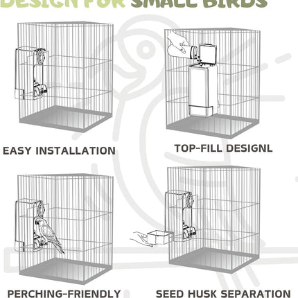 Automatic Bird Feeder, Bird Cage Feeder with Perch for Parakeet Canary Cockatiel Finch (Green)