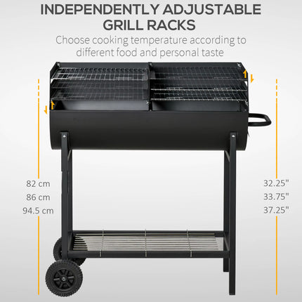 Trolley Portable Outdoor Charcoal BBQ Grill Cart 2 Rolling Wheels Black