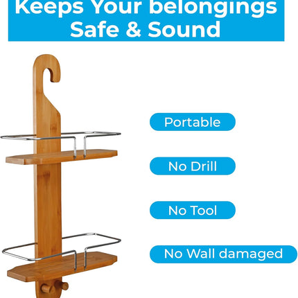 Blue Canyon Bamboo Shower Caddy 2 Tier Hanging Caddy, No Drill Bamboo Bathroom S