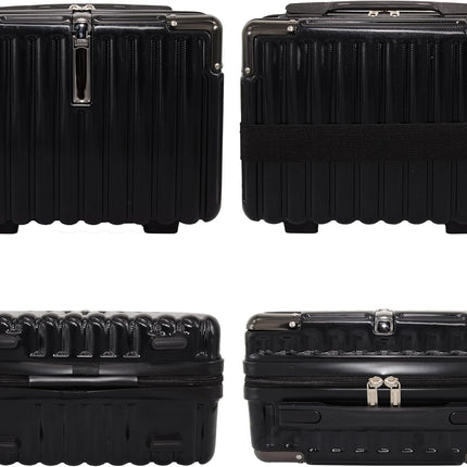 Travel Makeup Case for Women, Hard Shell Cosmetic Bag, Portable Makeup Train Case, Mini Travel Luggage with Shoulder Strap, Zipper, Large Capacity, Black