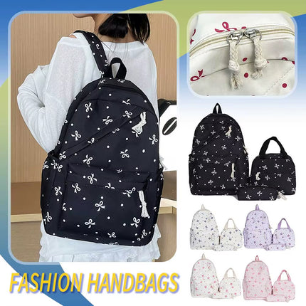 3-In-1 Bow Tie College School Backpack with Lunch Bag Pencil Case School Backpack Set Student Backpack for Teens Women Student