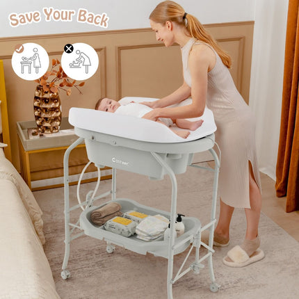 2-In-1 Baby Change Table with Bathtub and Folding Changing Station