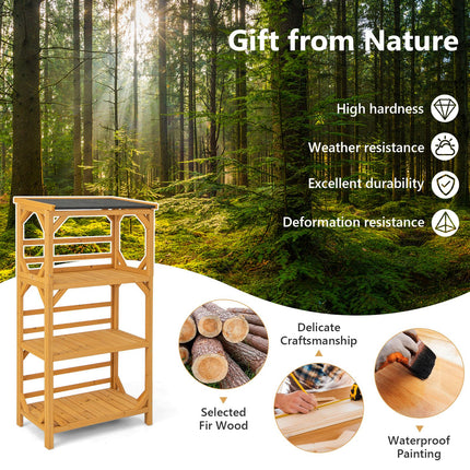 137CM 3-Tier Garden Plant Stand with Weatherproof Asphalt Roof