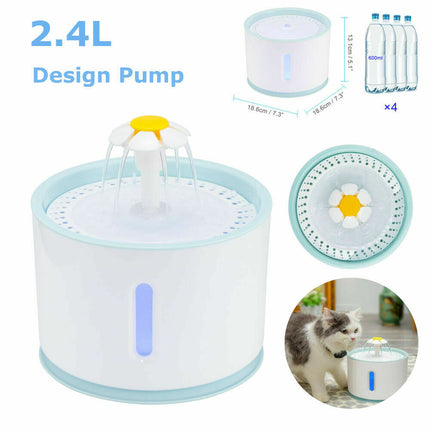 Pet Electric Water Fountain 2.4L USB LED Automatic Cat Dog Dispenser Drinking UK