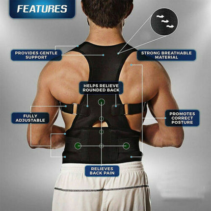 NEOPRENE MAGNETIC POSTURE CORRECTOR BAD BACK LUMBAR SHOULDER SUPPORT BELT BRACE