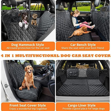 CHEWCREW 4-In-1 Dog Car Seat Cover Waterproof Pet Dog Travel Mat Mesh Dog Carrier Car Hammock Cushion Protector with Zippers and Pockets (Black)