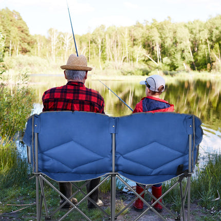 Double Folding Camping Chair with Padded Seat and Storage Pockets