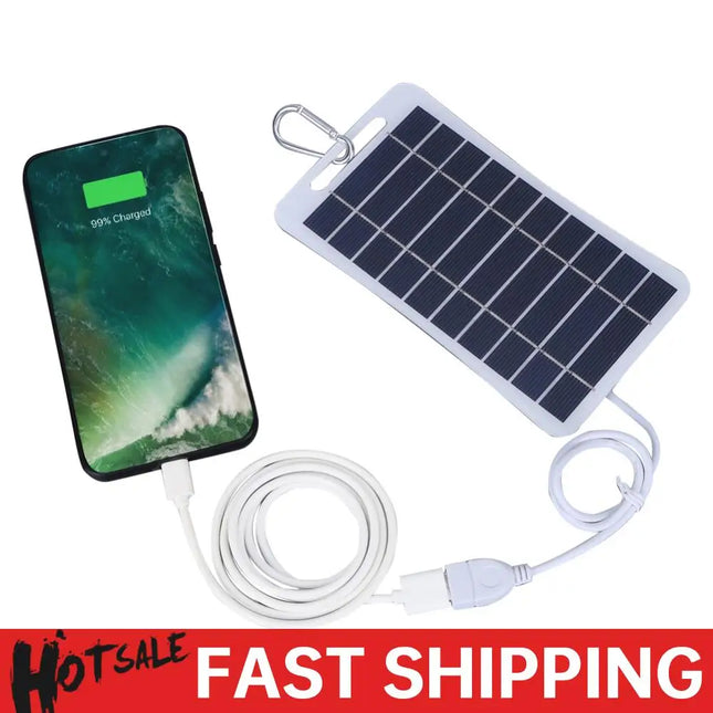 2W 5V Portable Solar Panel USB Battery Charger Small Power Station Waterproof Phone Power Bank for Camping Backpacking Hiking
