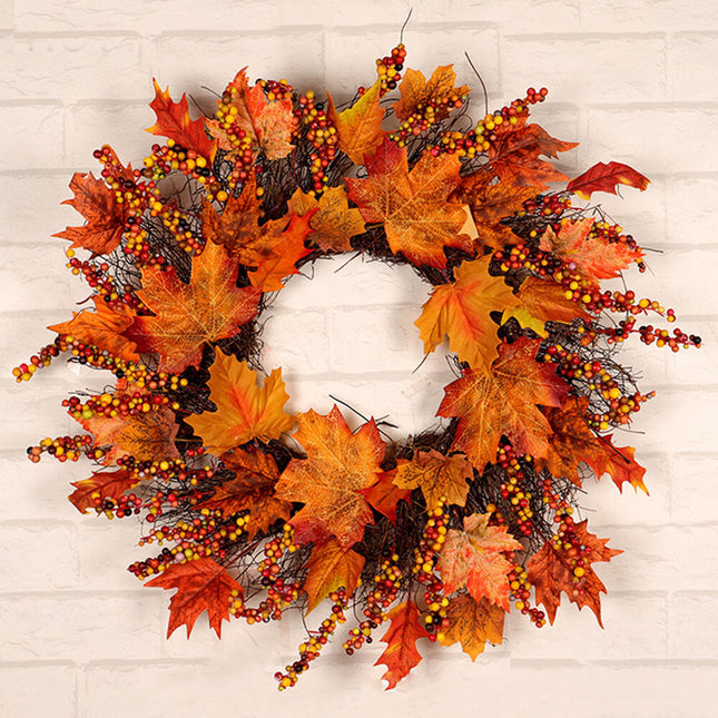 45Cm Halloween Decor Fall Door Pumpkin Wreath Autumn Color Maple Leaf Garland UK