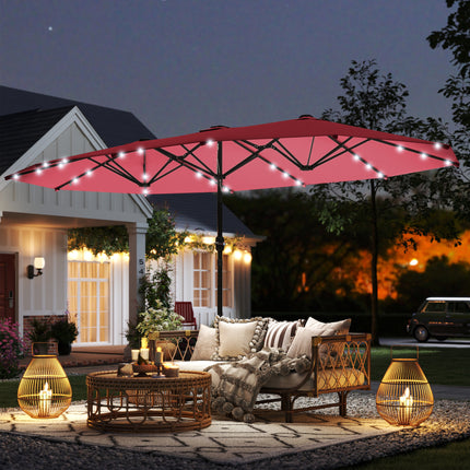 4.4M Double-Sided Sun Umbrella Patio Parasol with LED Solar Lights for Garden