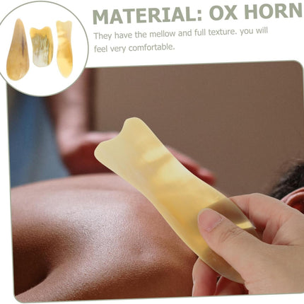 3Pcs Ox Horn Scraping Board Set Natural Material Face Body Massager Triangular Comb Fish-Shaped and Ingots Design for Gua Sha Massage Therapy