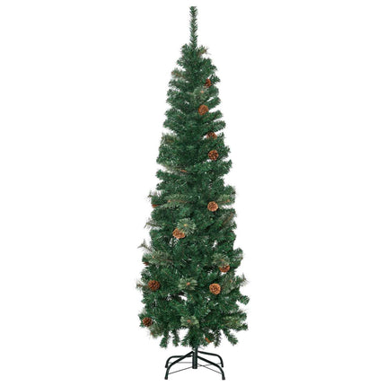 HOMCOM 5.5FT Artificial Slim Christmas Tree Holiday Home Décor with Pine Cones