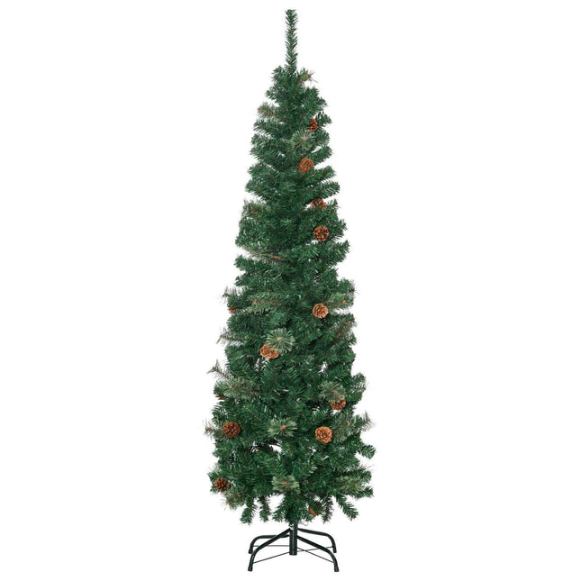 HOMCOM 5.5FT Artificial Slim Christmas Tree Holiday Home Décor with Pine Cones