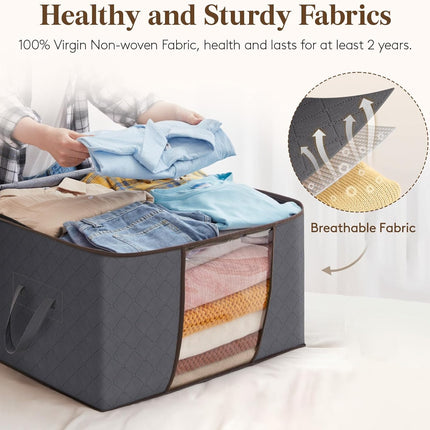 6 Pack Clothes Storage Bags, Foldable Storage Box Moving Bags Wardrobe Storage Organiser Packing Boxes for Moving House with Clear Window for Clothing Bedding Blankets, Grey