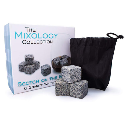 Granite Whiskey Stones Reusable Set of 6 Scotch Whisky Cooling Rocks & Pouch UK