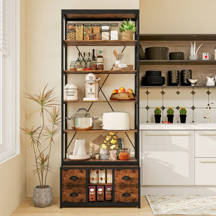 8-Tier Bookshelf with Storage and 4 Fabric Drawers