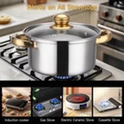 10Pc INDUCTION PAN SET GLASS LIDS STAINLESS STEEL KITCHEN COOKWARE POT