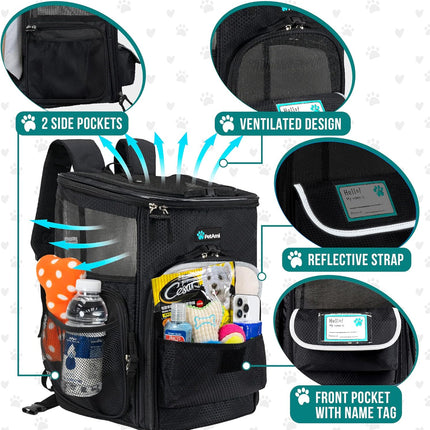 Pet Carrier Backpack for Small Cats, Dogs, Puppies | Airline Approved | Ventilated, 4 Way Entry, Safety and Soft Cushion Back Support | Collapsible for Travel, Hiking, Outdoor (Black)