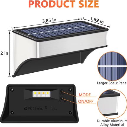 8Pack Solar Lights Outdoor Waterproof Solar Fence Lights 8 Modes RGB Solar Stainless Steel Wall Lamp for Yard Garden Fence Decor