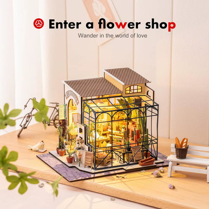 Mini House DIY Dollhouse Kit with Furnitures Accessories 1:24 Scale Craft Kit Emily'S Flower Shop