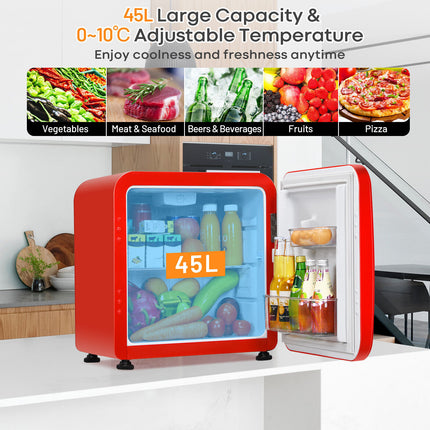 Compact Freestanding Refrigerator Table Top Mini Fridge & Cooler W/Glass Shelves