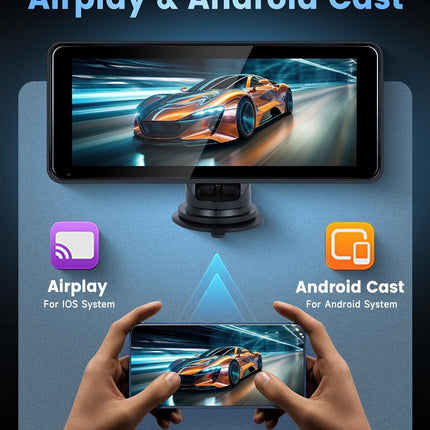 Portable Car Radio Wireless Carplay Android Auto Screen,  6.86 Inch Touchscreen Carplay Screen Bluetooth FM Transmitter Airplay Mirror Link Voice Control Mic/Aux for All Vehicles