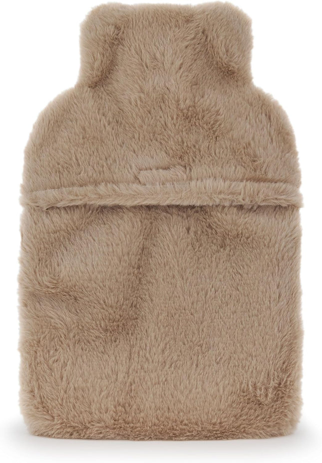 Womens Hot Water Bottle & Eye Mask Set | Ladies & Girls Furry Heat Pad and Satin Sleepwear Eye Cover in Brown | Complete Matching Nightwear Gift Bundle | Cat Kitten Merchandise Apparel