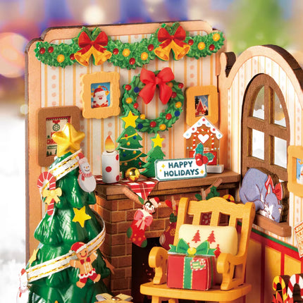 Rolife Miniature House Christmas Gifts Fireplace Decoration for Home Bookshelf Dollhouse 3D DIY Wooden Puzzle Model