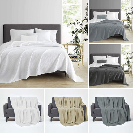 100% Cotton Waffle Weave Bed Throw Cover Large Sofa Warm Blanket Bedding Set