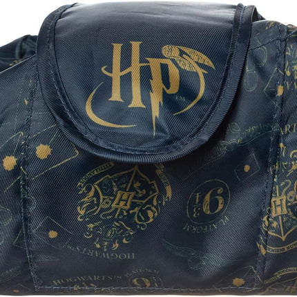 Womens Makeup Bag | Ladies Navy Cosmetic Pouch with  Hogwarts Logo All over Print | Travel Beauty Case for Adults & Teens | Classic Wizard Movie Merchandise Gift