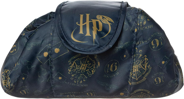 Womens Makeup Bag | Ladies Navy Cosmetic Pouch with  Hogwarts Logo All over Print | Travel Beauty Case for Adults & Teens | Classic Wizard Movie Merchandise Gift