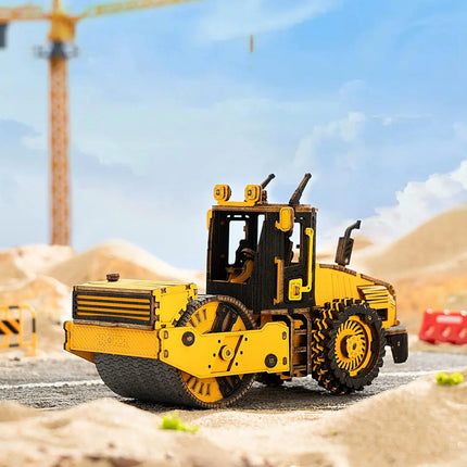 Rokr 3D Puzzles Wooden Model Car Kits Engineering Road Roller Model DIY Wooden Building Kits for Kids Gift for Birthday