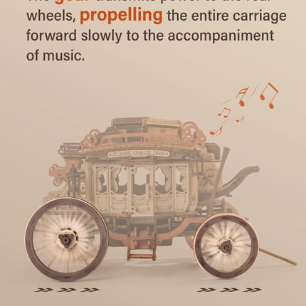 Wooden Music Box Puzzle 3D Puzzles Mechanical Building Construction Craft Birthday Anniversary Day Gift Kits Stagecoach