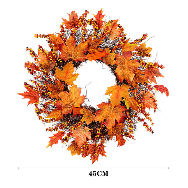 45Cm Halloween Decor Fall Door Pumpkin Wreath Autumn Color Maple Leaf Garland UK