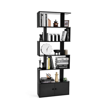 Industrial S-Shaped 5-Tier Bookcase with Cabinet