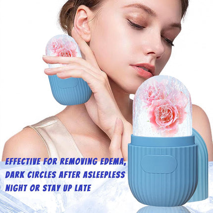 Ice Face Roller, Reusable Silicone Mold Face Massage Eye Facial Beauty Skin Care Tools Apply Ice for Shrink Pores anti Wrinkle Reduce Puffiness Improve Skin Elasticity, Striped, Light Blue