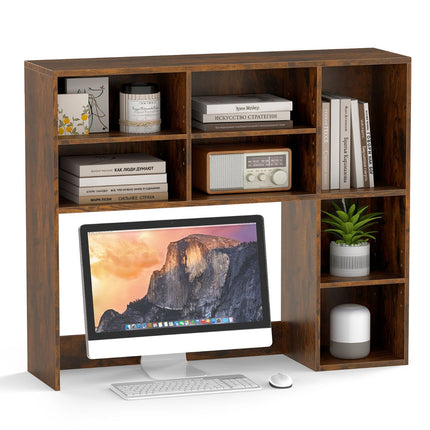 Desktop Bookshelf with 3 Adjustable Shelves and Open Compartment