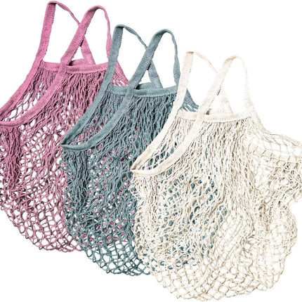 Grocery Mesh Bags 3 Pack Portable Reusable Washable, Organic Cotton String Shopp