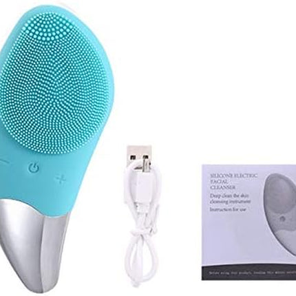 Sonic Facial Cleansing Brush Electric, Waterproof Silicone Face Massager Brush Rechargeable Face Scrubber, Mini Skin Cleanser Exfoliator for Anti-Aging Skincare (Green) (Green)