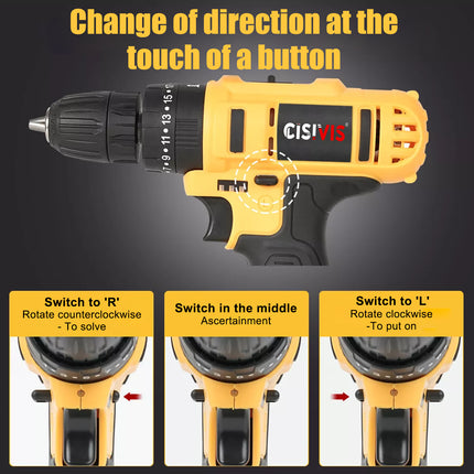 29PCS Cordless Screwdriver Set 21V Cordless Impact Drill Tool Set 2 Batteries