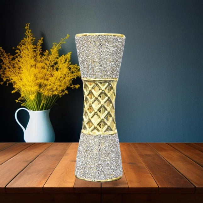 35Cm Large Ceramic Flower Vase Design Gold Diamante Bling Sparkling Vase